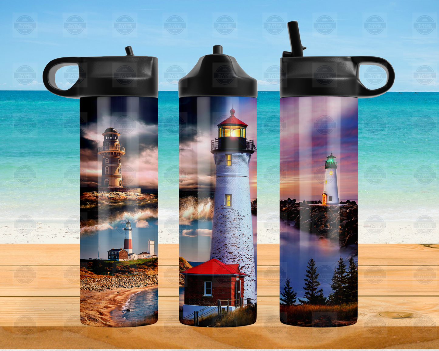 Lighthouse Flip Top Water Bottle - Nautical Gift for Her Perfect for Beach Lovers