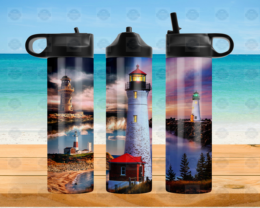 Lighthouse Flip Top Water Bottle - Nautical Gift for Her Perfect for Beach Lovers