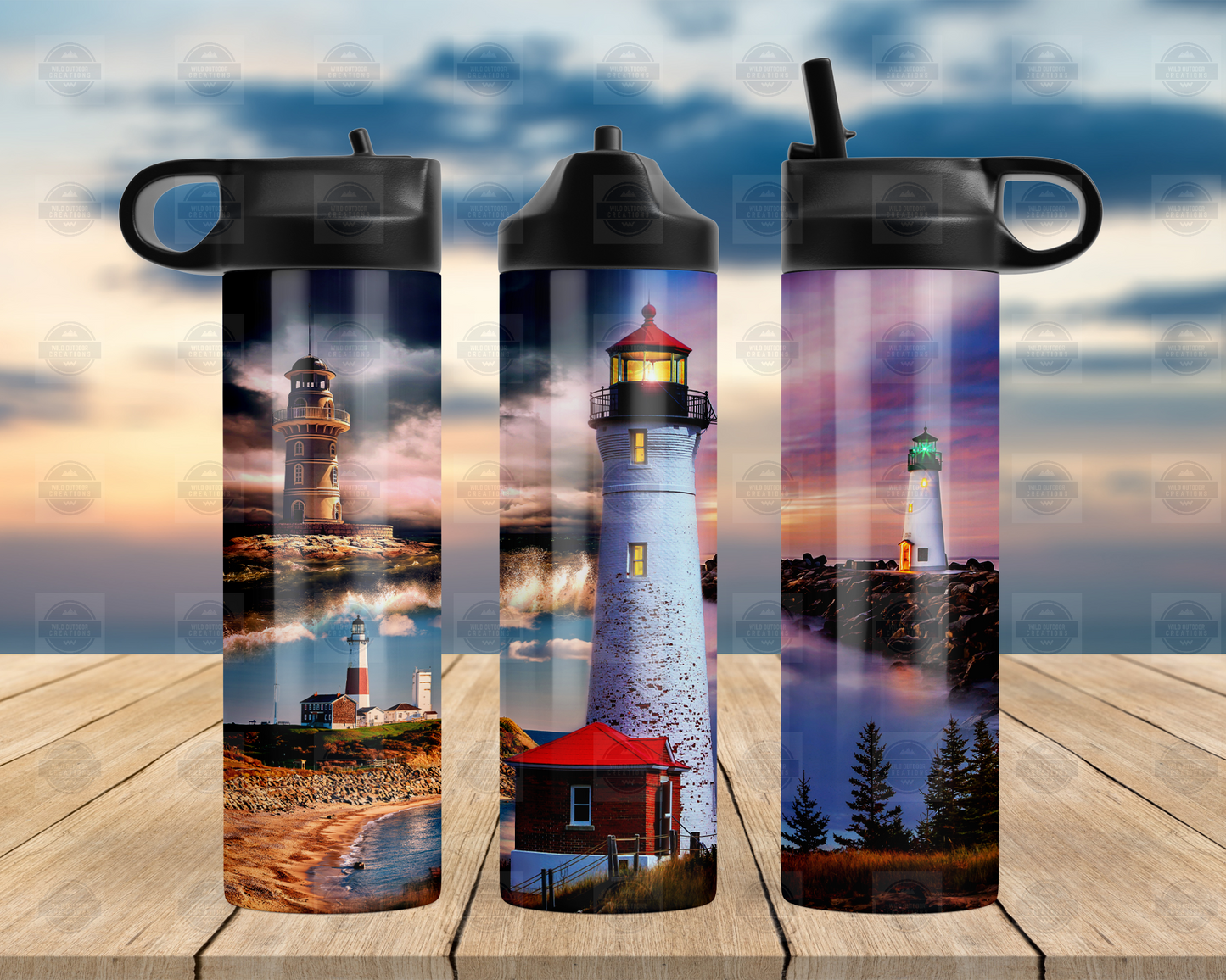 Lighthouse Flip Top Water Bottle - Nautical Gift for Her Perfect for Beach Lovers