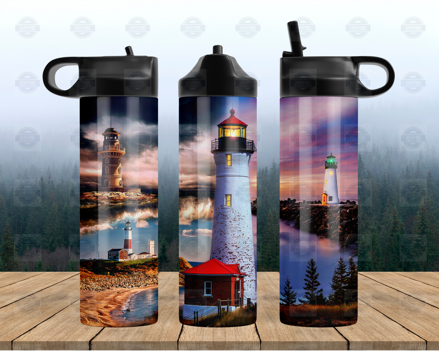 Lighthouse Flip Top Water Bottle - Nautical Gift for Her Perfect for Beach Lovers
