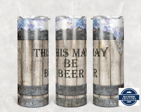 20oz Skinny Tumbler - Rustic Wooden Barrel Design for Beer Lovers