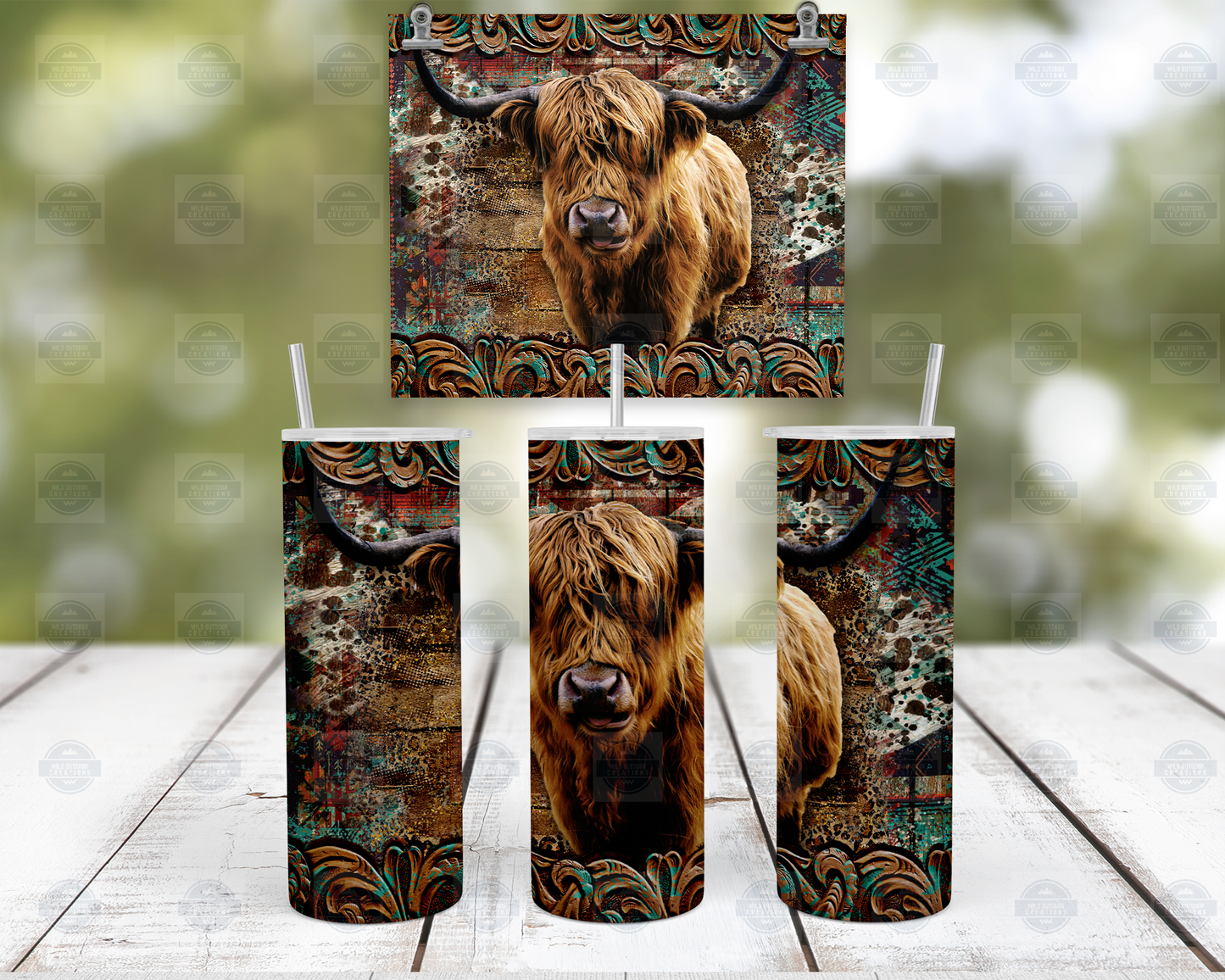 Highland Cow 20oz Tumbler with Straw Lid - Rustic Western Cowgirl Design