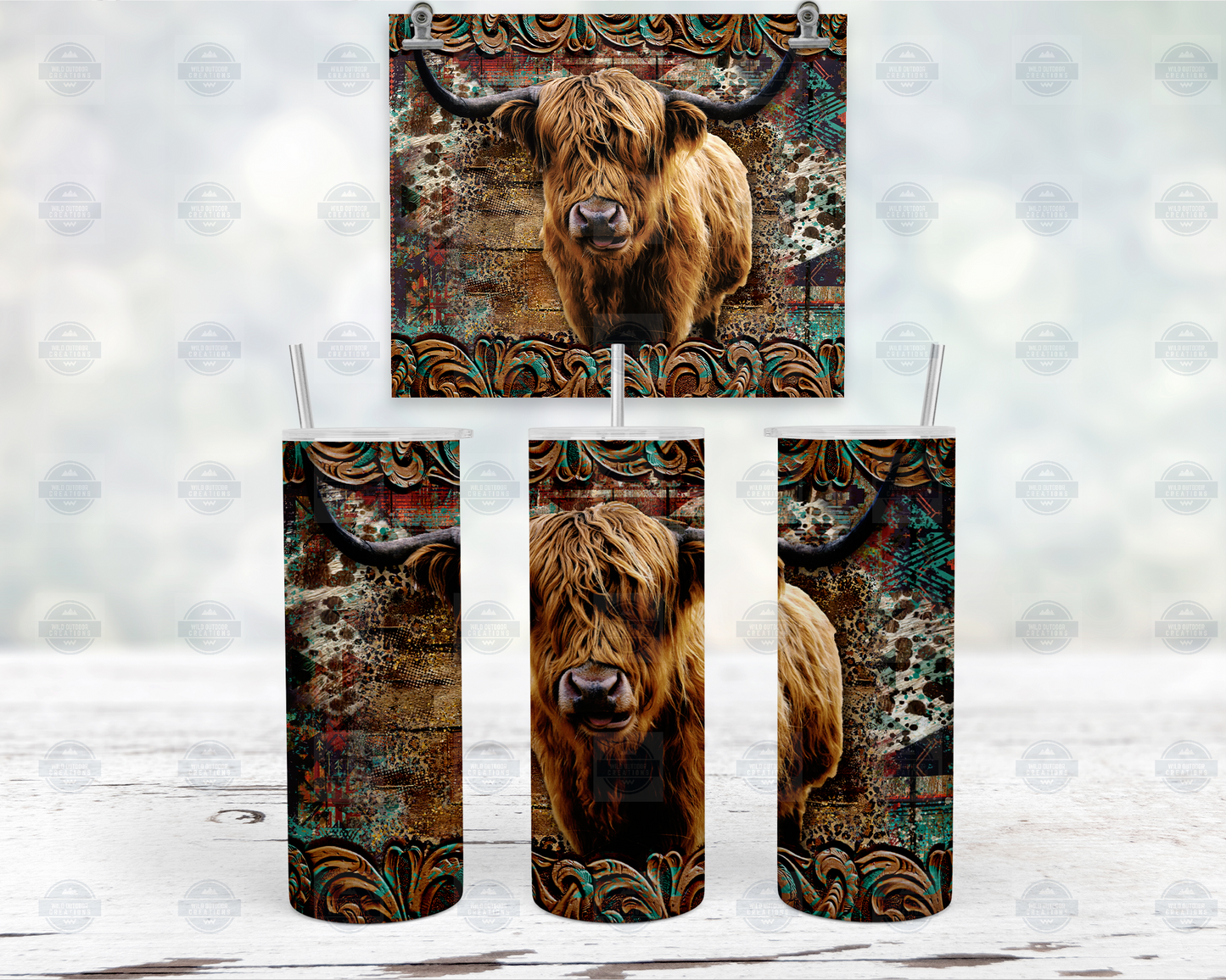 Highland Cow 20oz Tumbler with Straw Lid - Rustic Western Cowgirl Design
