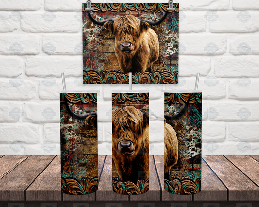Highland Cow 20oz Tumbler with Straw Lid - Rustic Western Cowgirl Design
