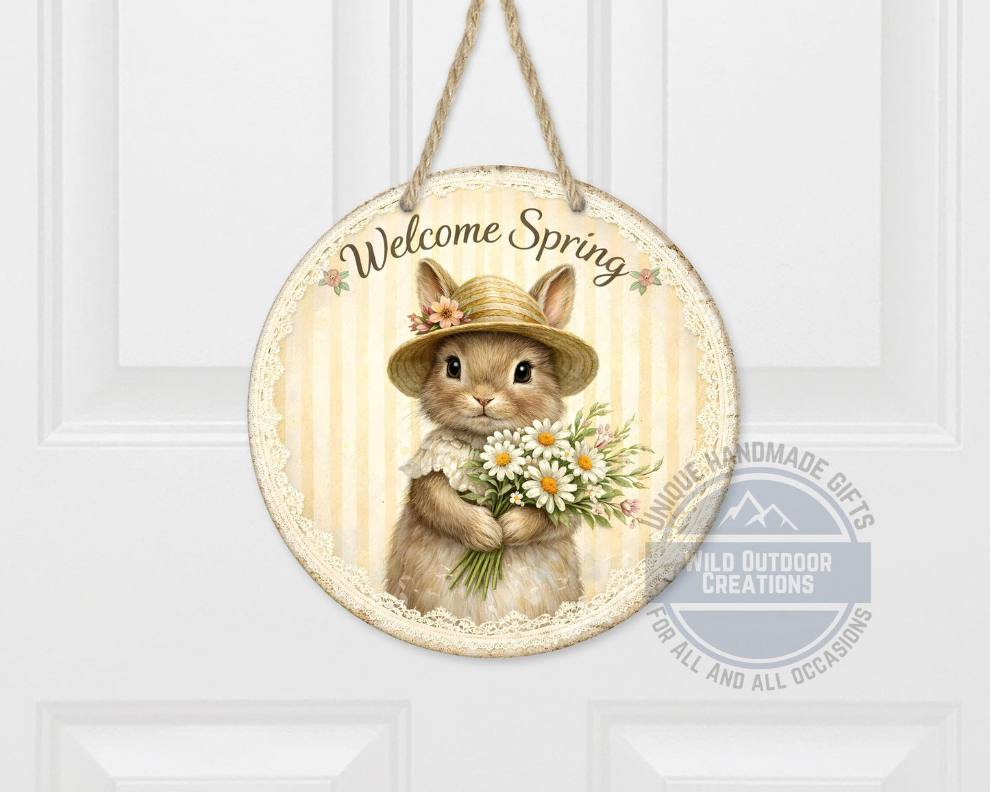 Spring Bunny Door Hanger – Floral Rabbit Wreath with Daisy Bouquet Sign - packaging and presentation