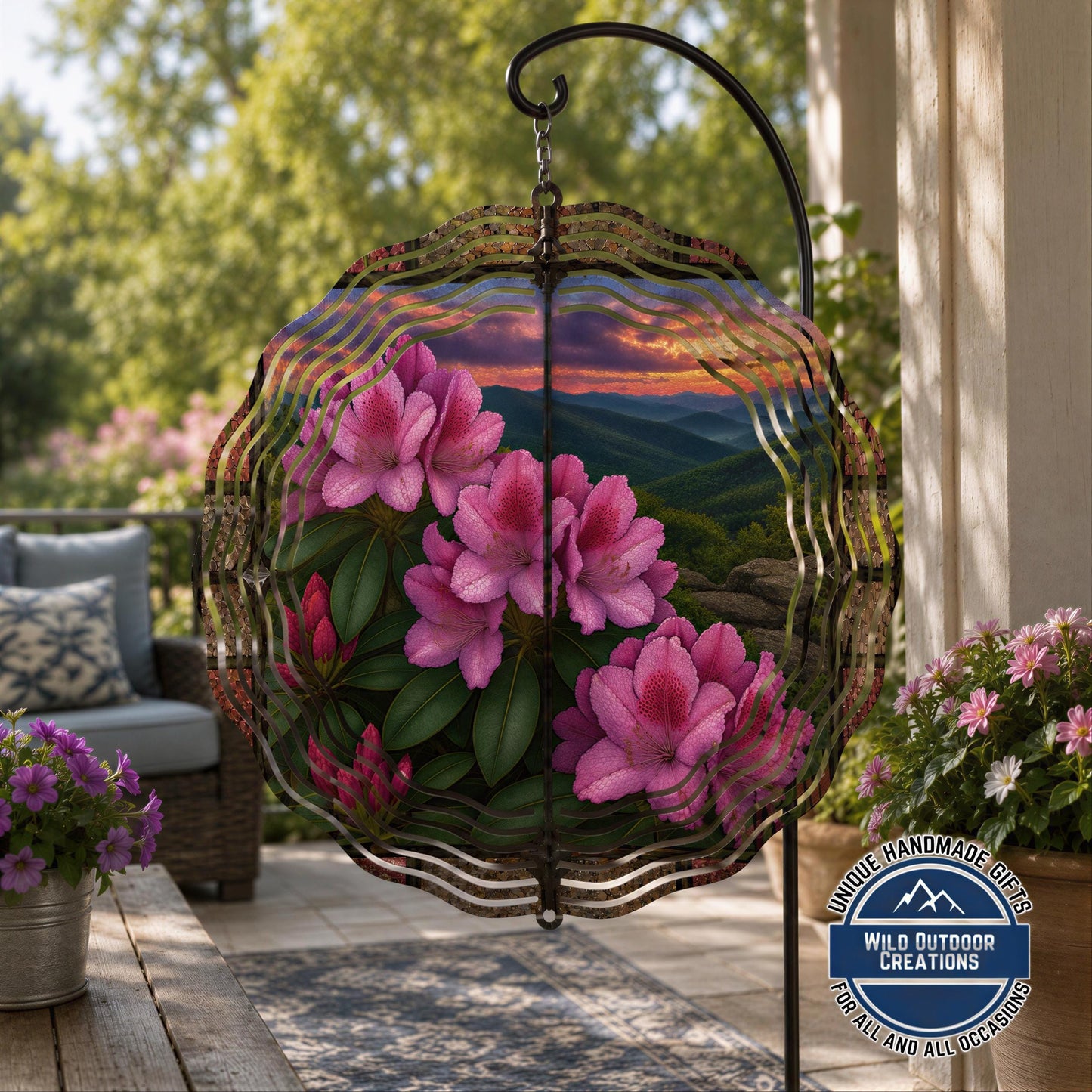 West Virginia Rhododendron Wind Spinner State Flower Mountain Sunset Garden Outdoor Decor Gift