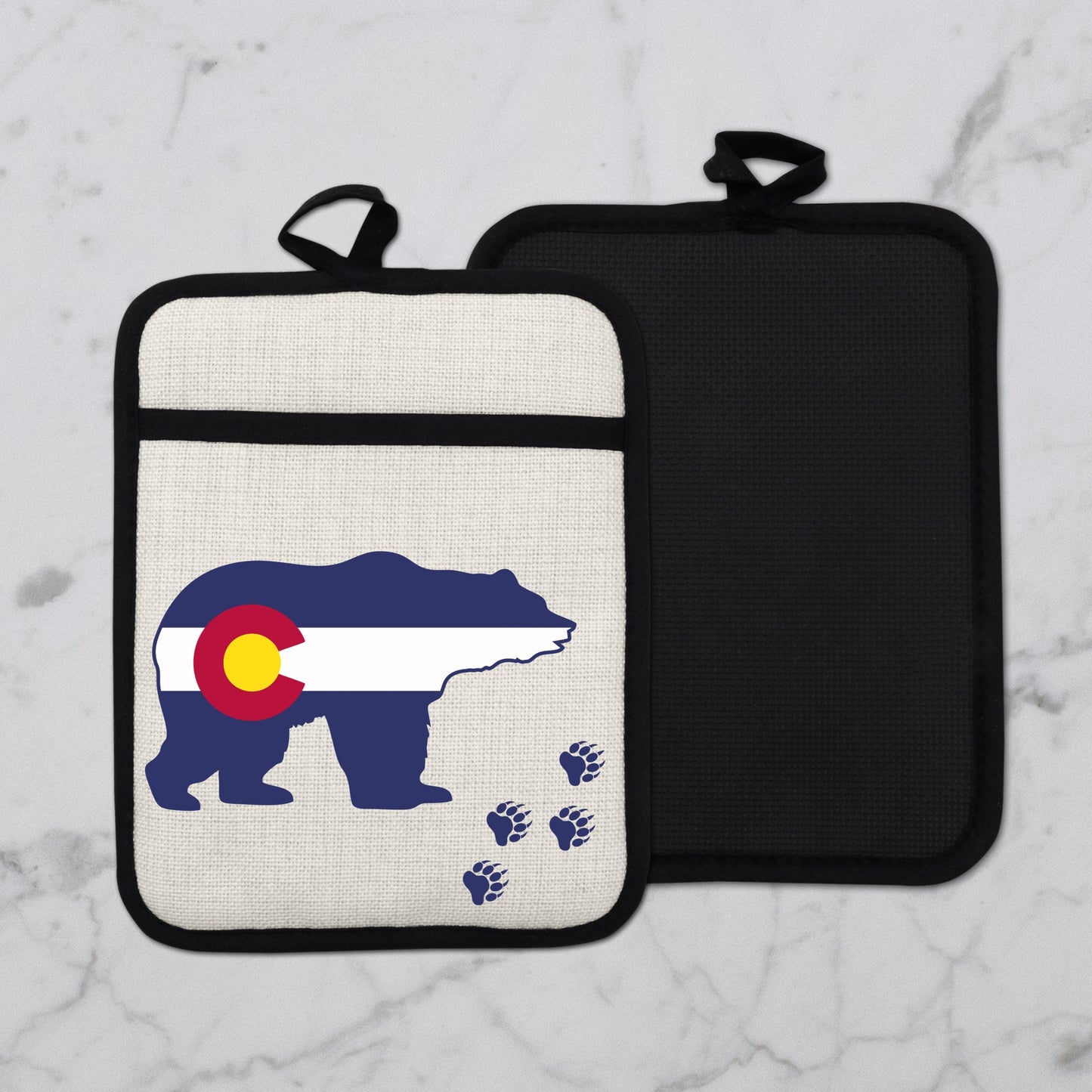 Pot Holder Oven Mitt - Colorado Bear Design | Silicone Pot Holder, Linen Fabric - additional product photo 12