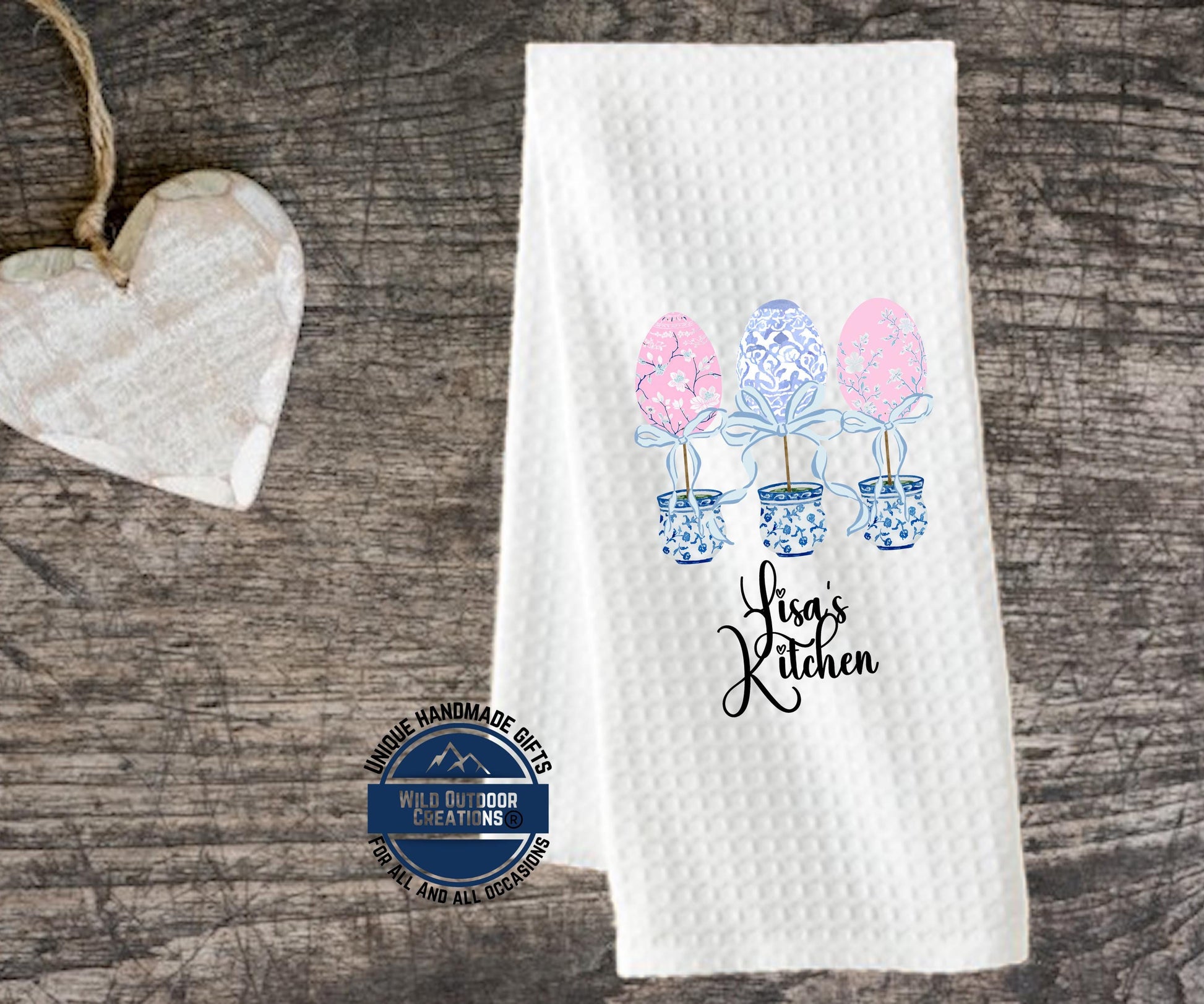 Personalized Kitchen Towel – Easter Egg Topiary Waffle Weave, Custom Name Gift - additional product photo 14