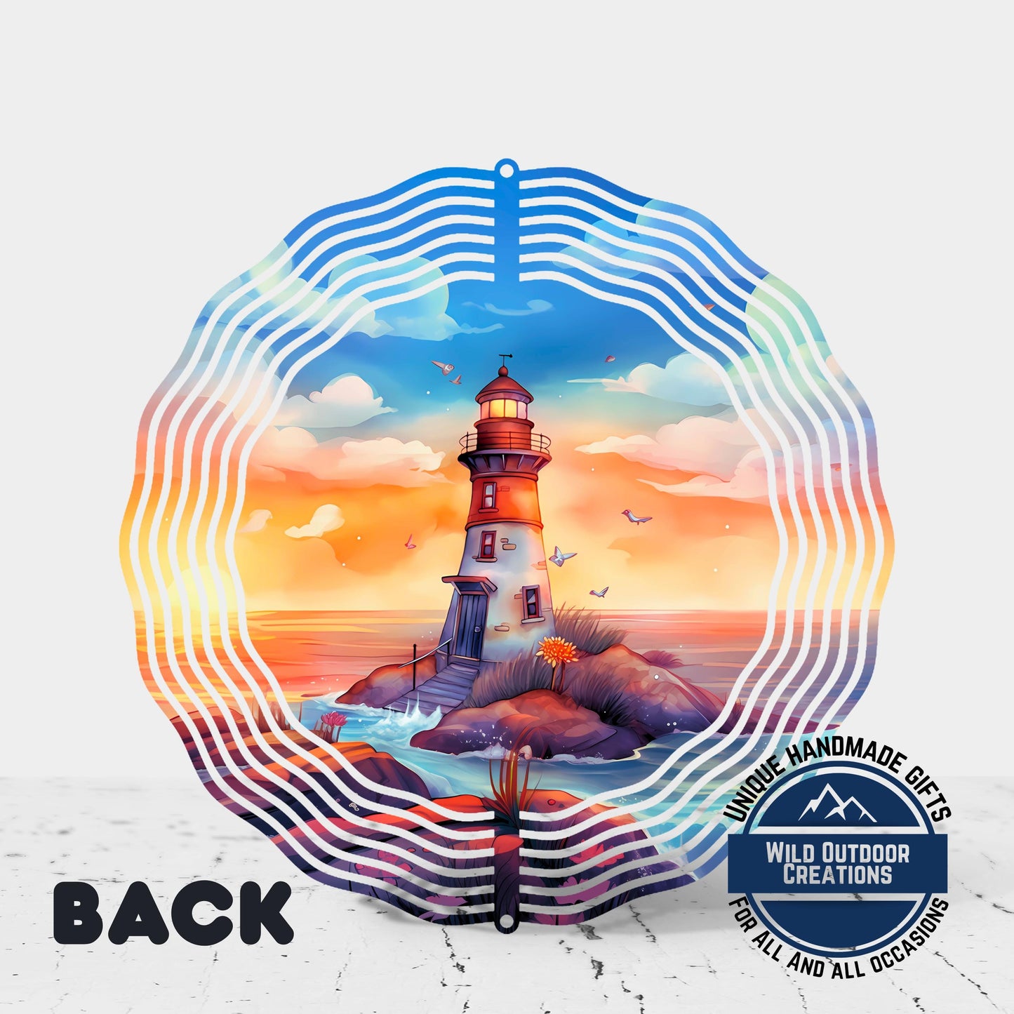 Watercolor Lighthouse Wind Spinner – Coastal Patio Decor with 360 Degree Swivel - additional product photo 12