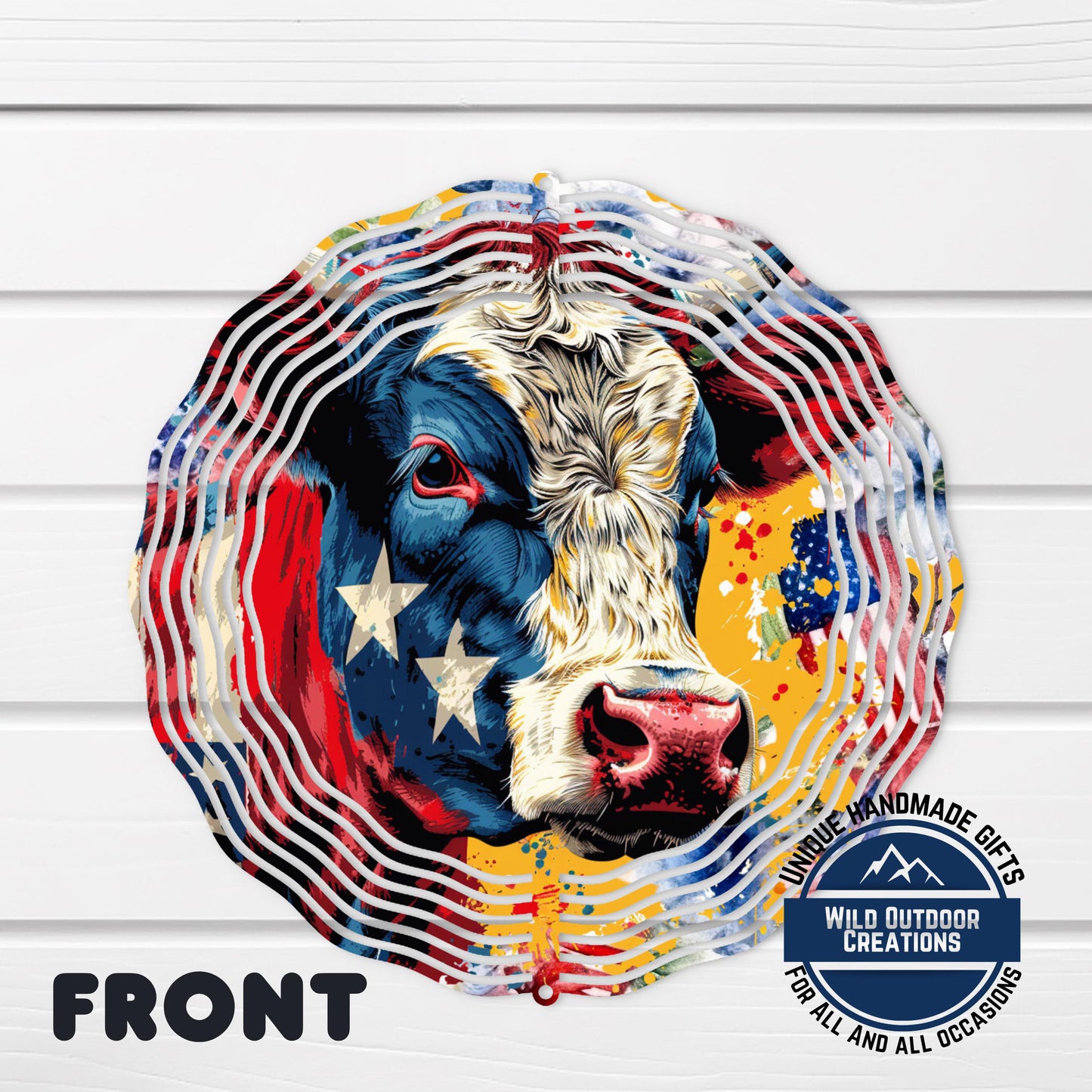 Patriotic Cow Wind Spinner - Aluminum Outdoor Garden Decor With American Flag