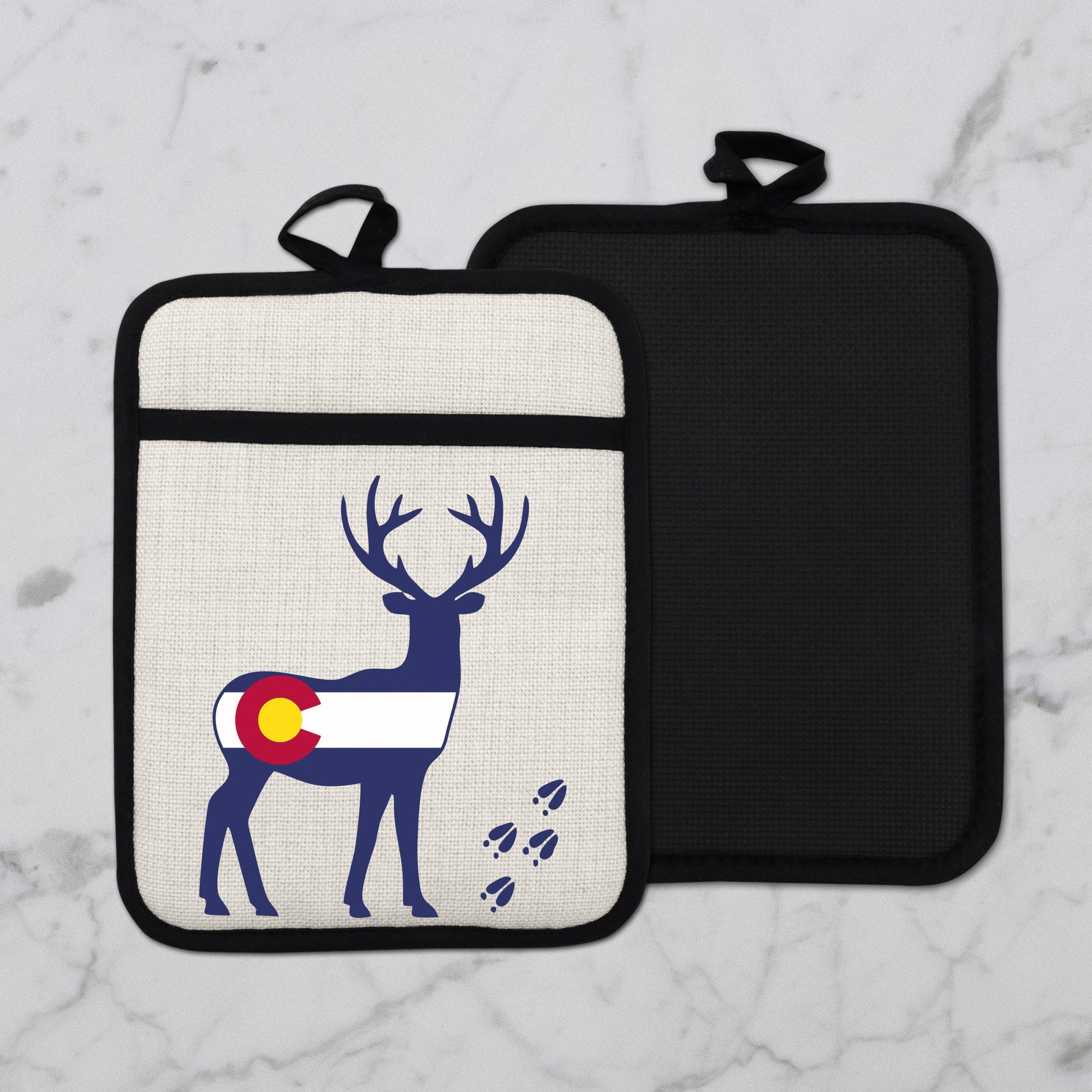 Colorado Deer Pot Holder - Linen Fabric, Silicone Back Trivet with Pocket Grip - additional product photo 12