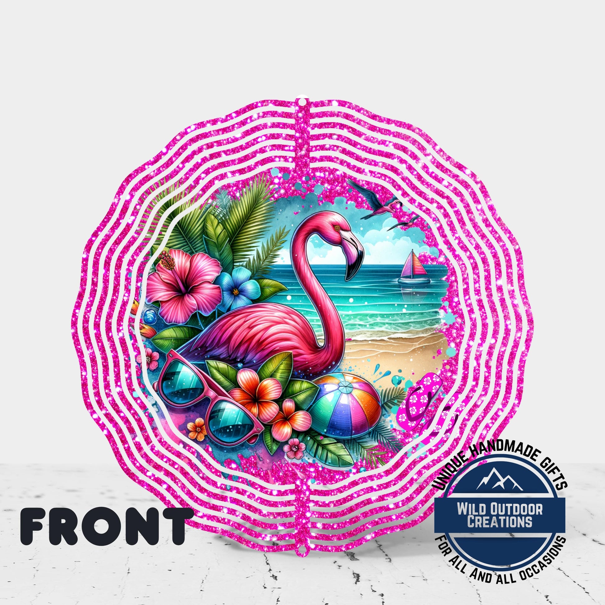 Flamingo Wind Spinner - Double Sided Aluminum Outdoor Garden Art with 360° Swivel - gift presentation view