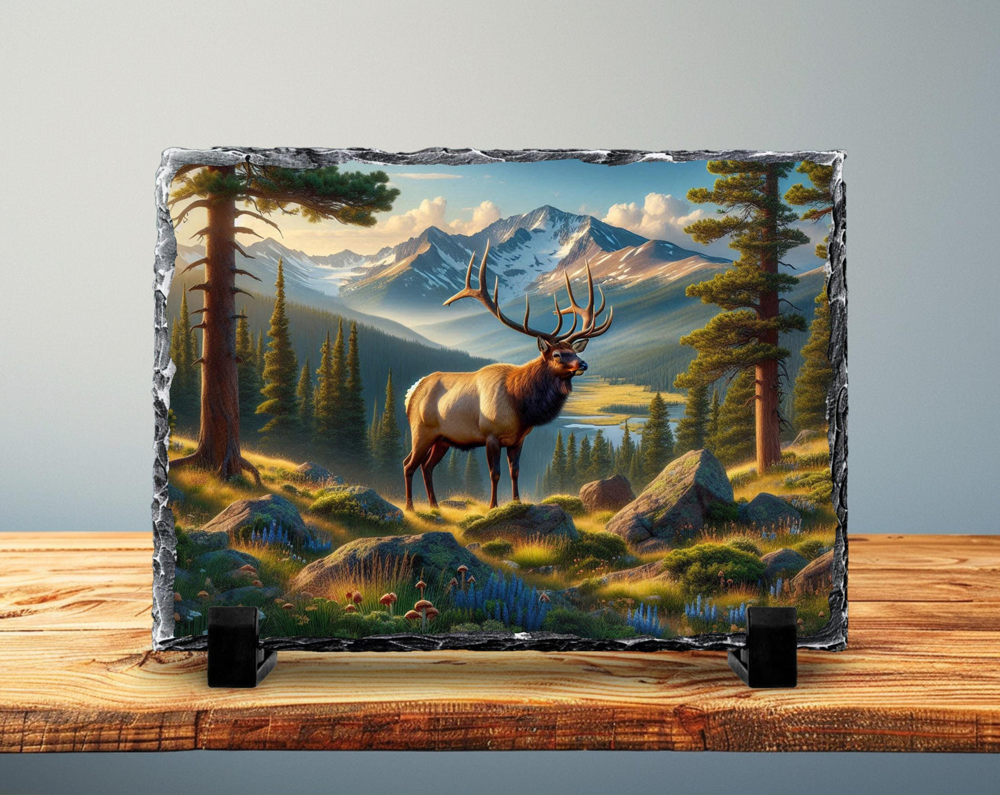 Elk Wall Art - Nature Slate Plaque | Rustic Cabin Decor | Wildlife Gift Idea - alternate view