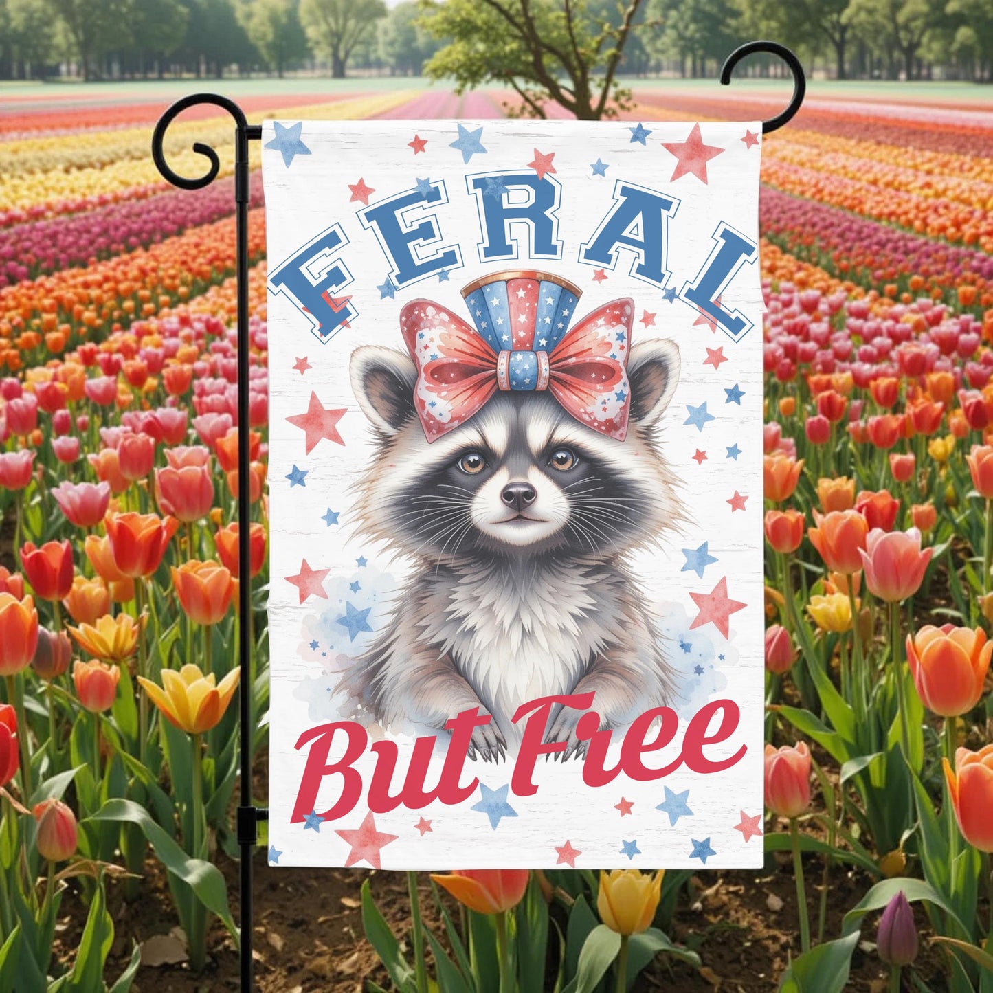 Patriotic Garden Flag - Funny Raccoon 12x18 Sublimation Printed Outdoor Yard Decor