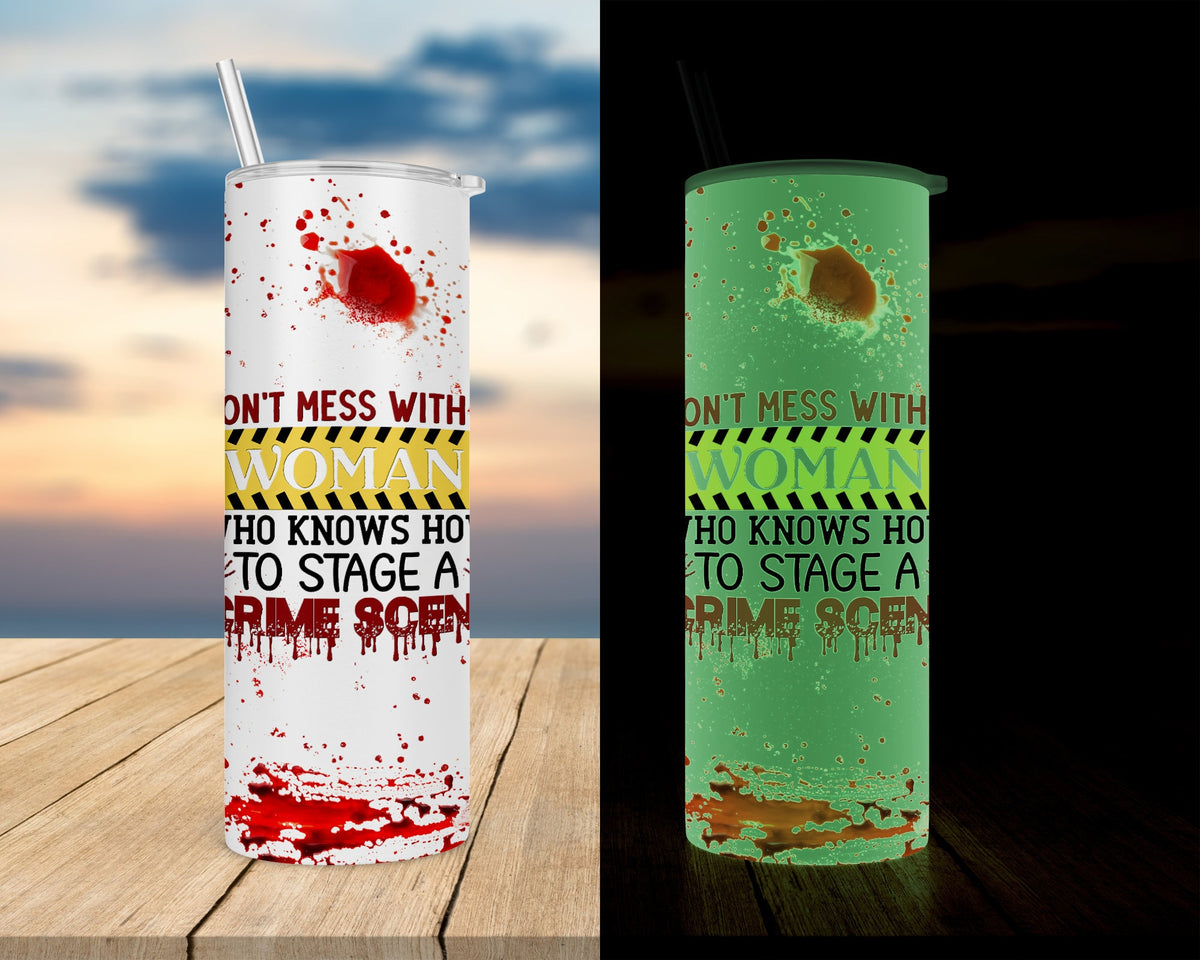 True Crime Tumbler, Bloody Handprint Glow In The Dark, 20Oz Cup