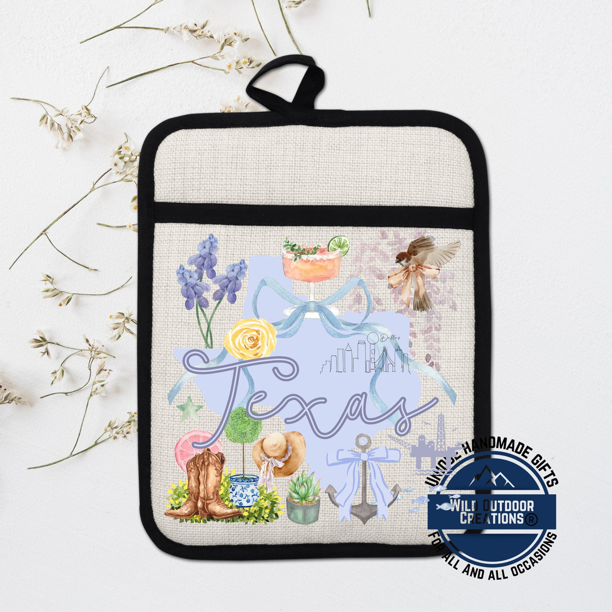 Texas Pocket Pot Holder – Non Slip Potholder with Watercolor Design & Heat Resistant Pocket - lifestyle view