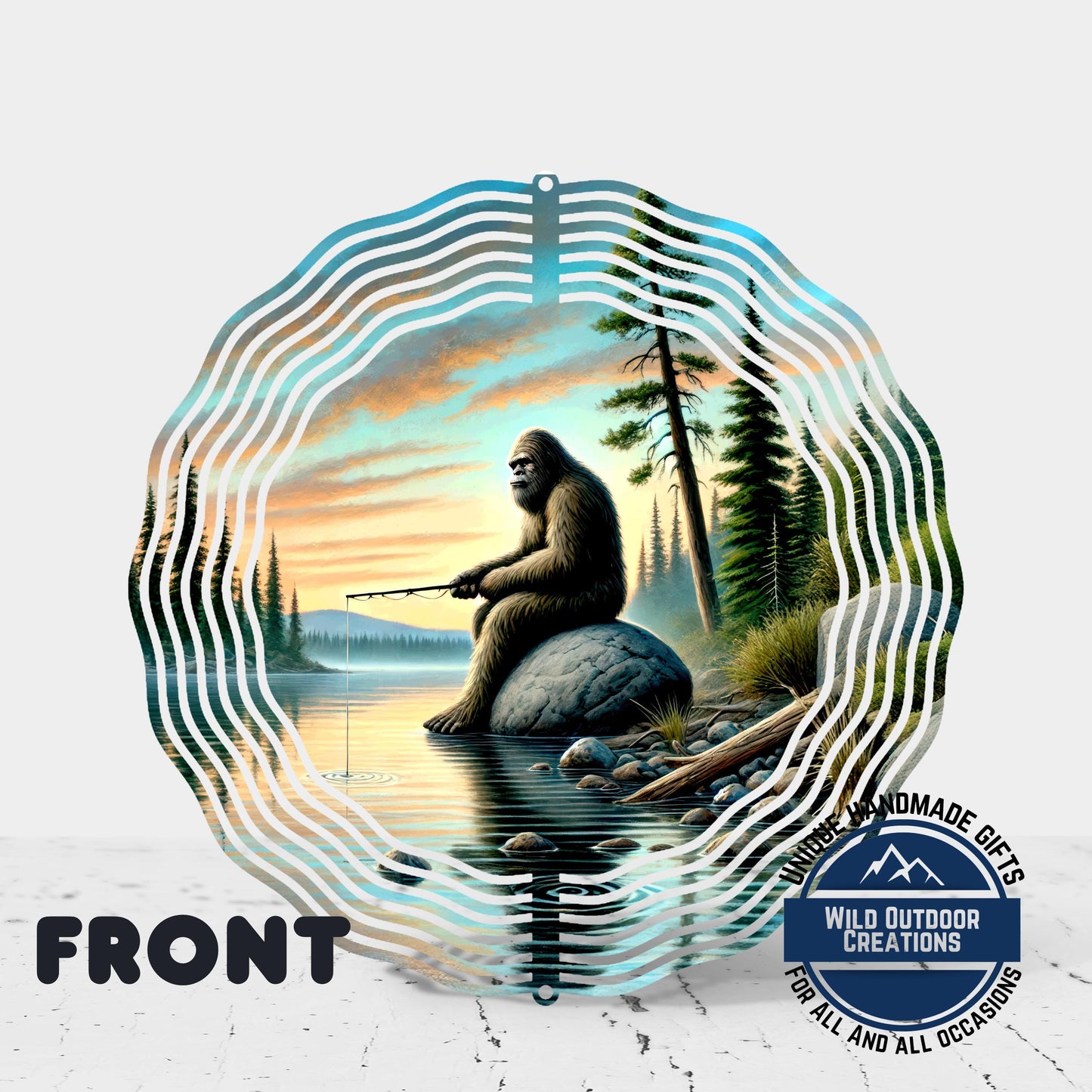 Bigfoot Fishing Wind Spinner - Aluminum Outdoor Spinner | Sasquatch Garden Decor - additional angle