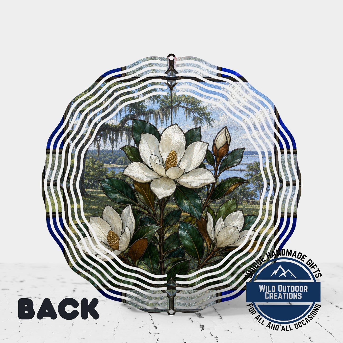 Magnolia Wind Spinner | Mississippi State Flower Aluminum Garden Decor - Stained Glass Style
