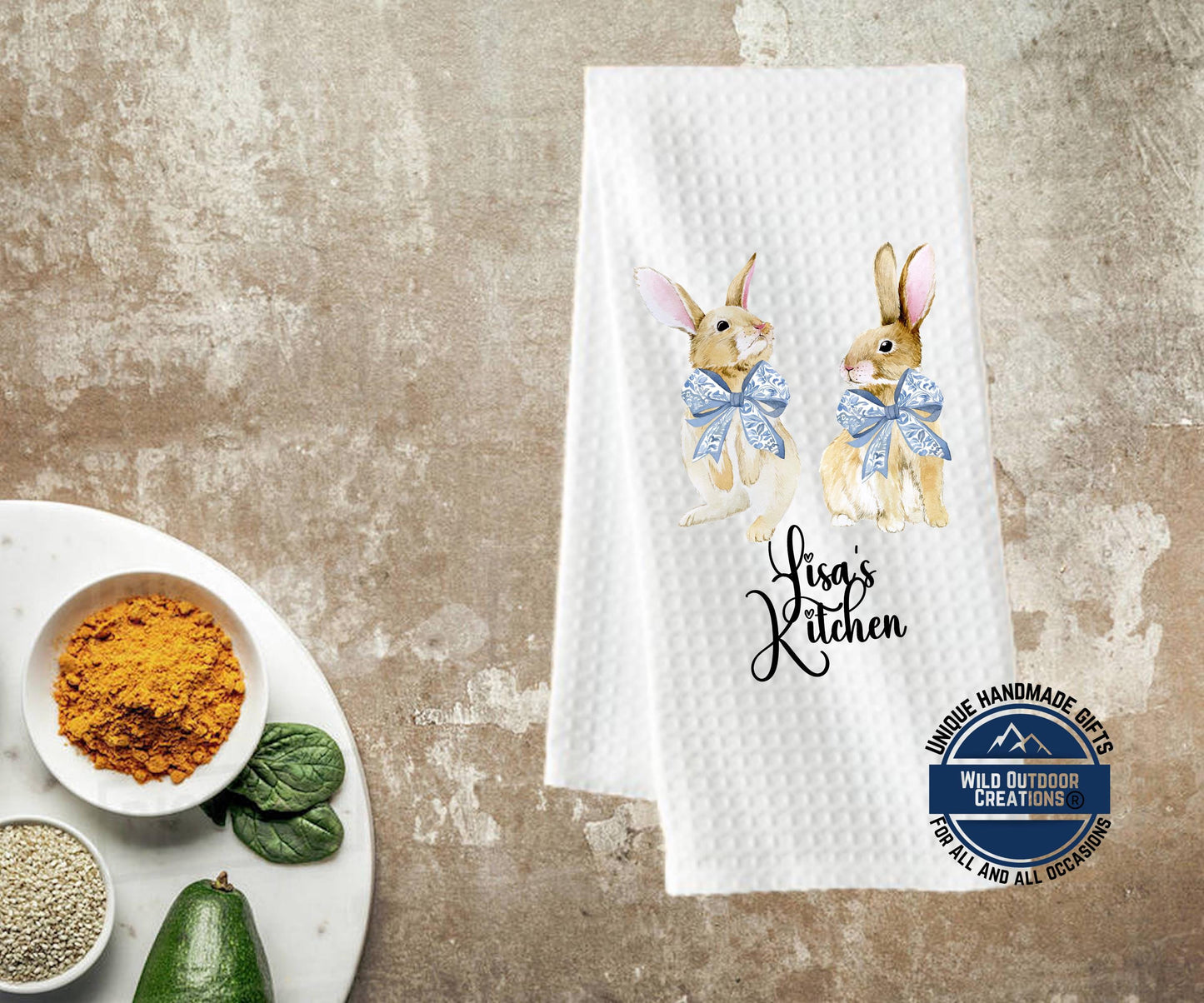 Personalized Easter Towel - Custom Kitchen Towel with Bunny Coquette Bow Design - additional product photo 11