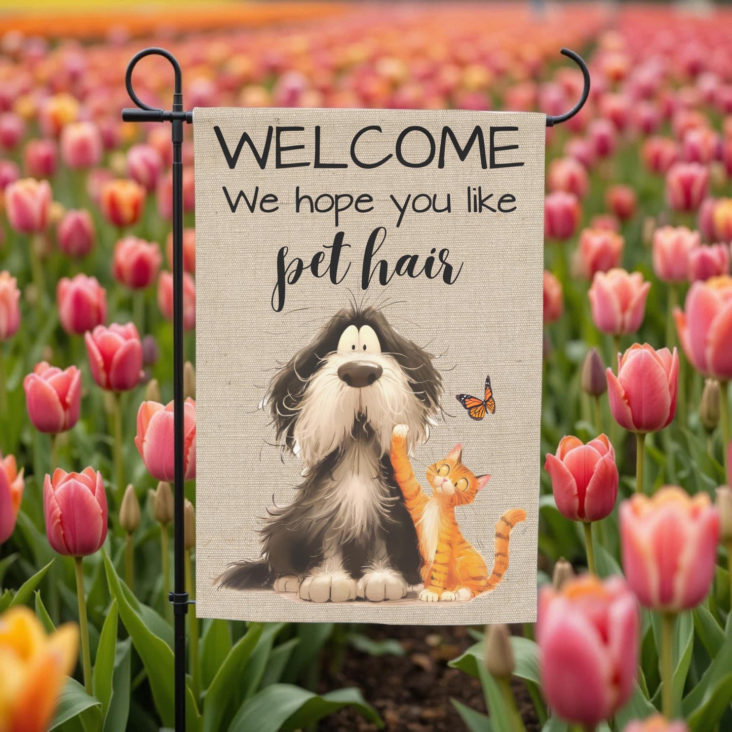 Pet Hair Garden Flag - Funny Welcome Dog And Cat Outdoor Decor 12x18 Sublimation - full product view