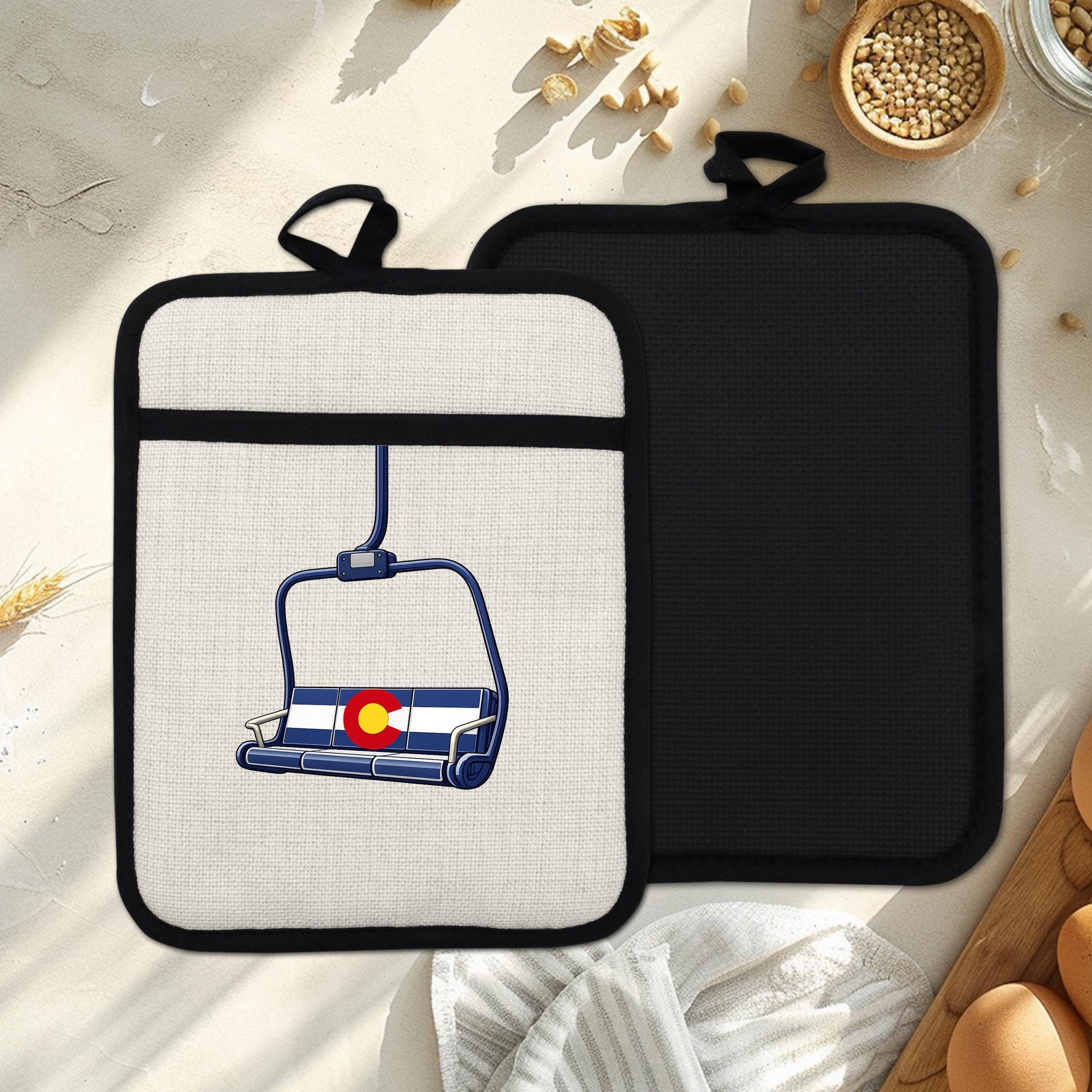 Colorado Flag Pot Holder – Ski Lift Pot Holder with Heat Resistant Mitt & Non Slip Trivet - alternate view