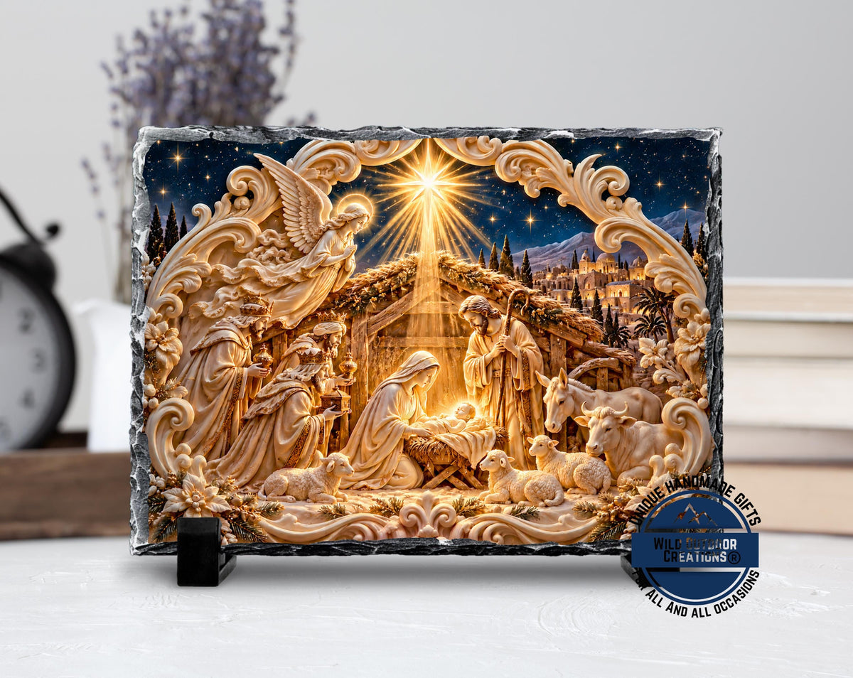 Nativity Scene Slate Plaque, Christian Christmas Decor, Holy Family Religious Gift