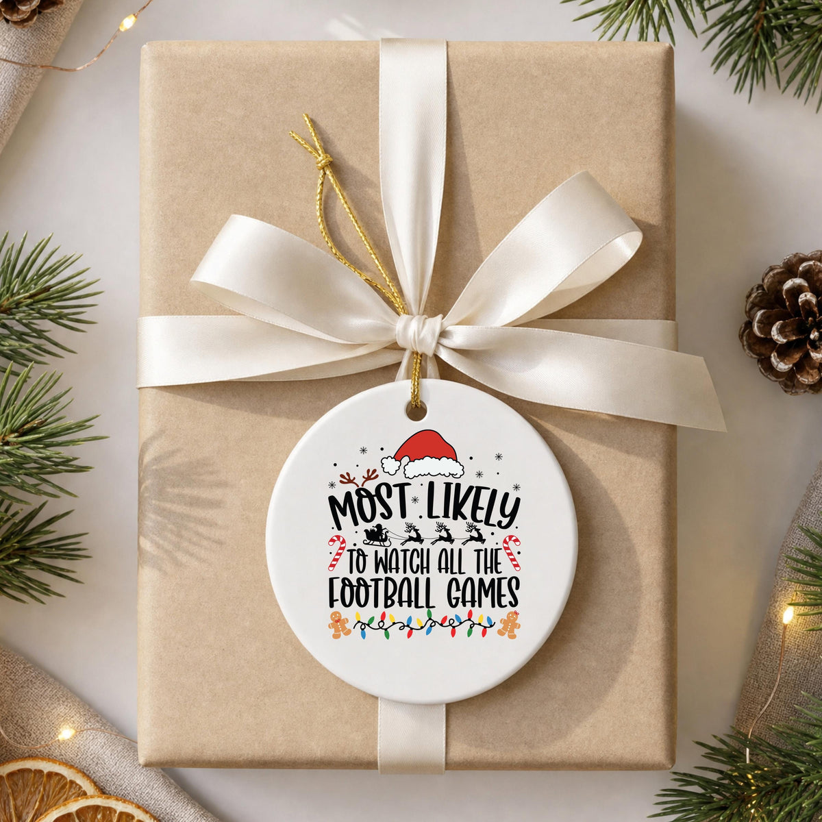 Football Christmas Ornament, Most Likely To Watch Games, Funny Gift