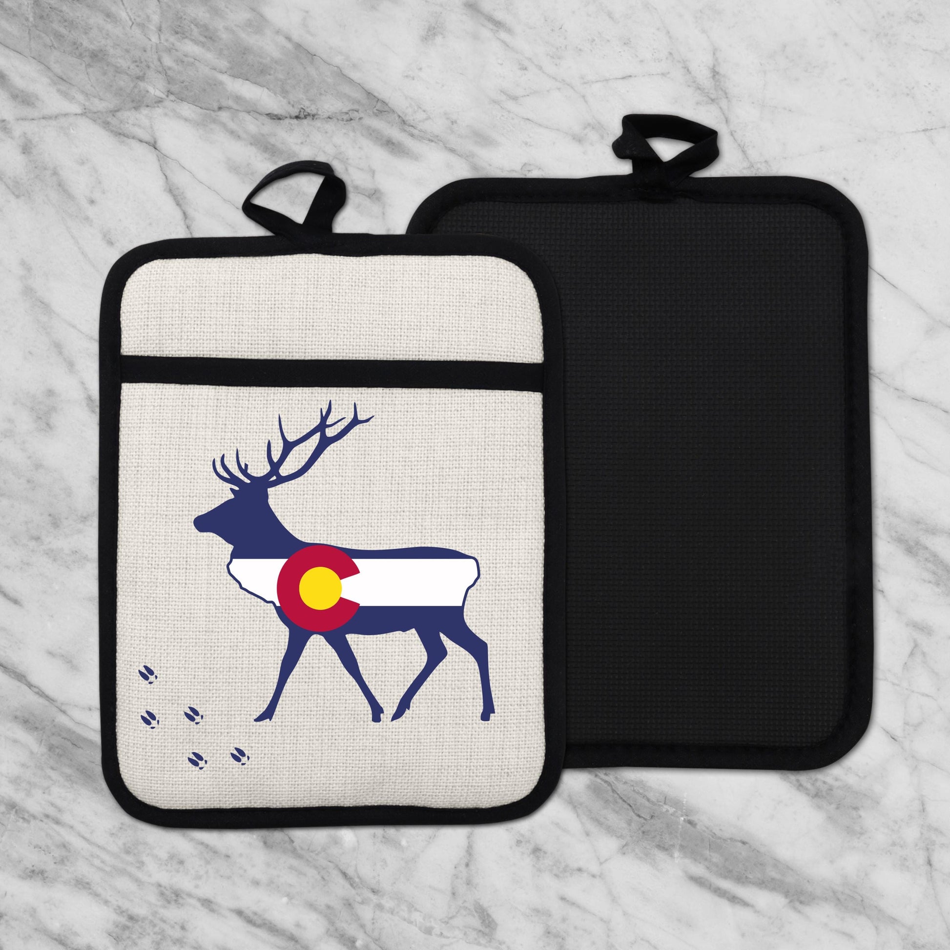 Elk Pot Holder - Colorado Linen With Silicone Back, Heat Resistant Trivet 9x7 Inches - additional product photo 12