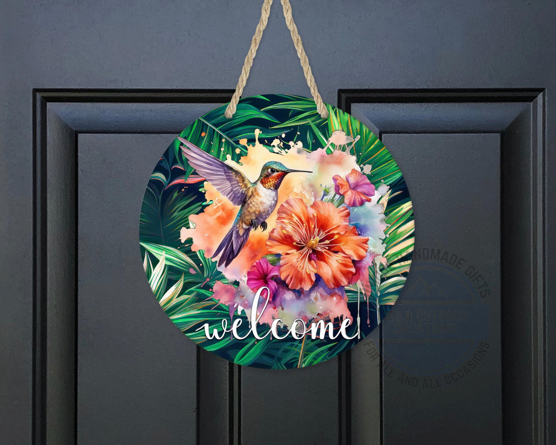 Tropical Hummingbird Door Hanger - Colorful Floral Welcome Sign with Fade Resistant Print - additional product photo 10