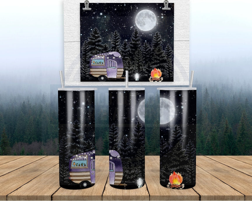 Retro Camper Tumbler | Moonlit Night Scene | 20Oz Stainless Steel