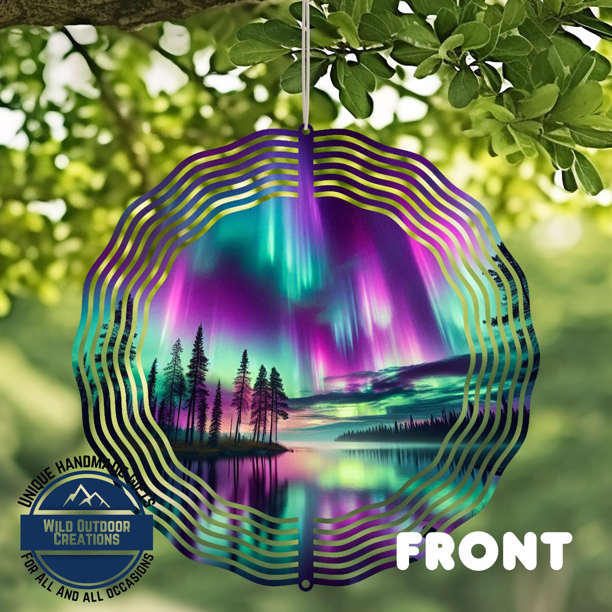 Northern Lights Wind Spinner - 10 Inch Double Sided Lake Scene Garden Decor - additional angle