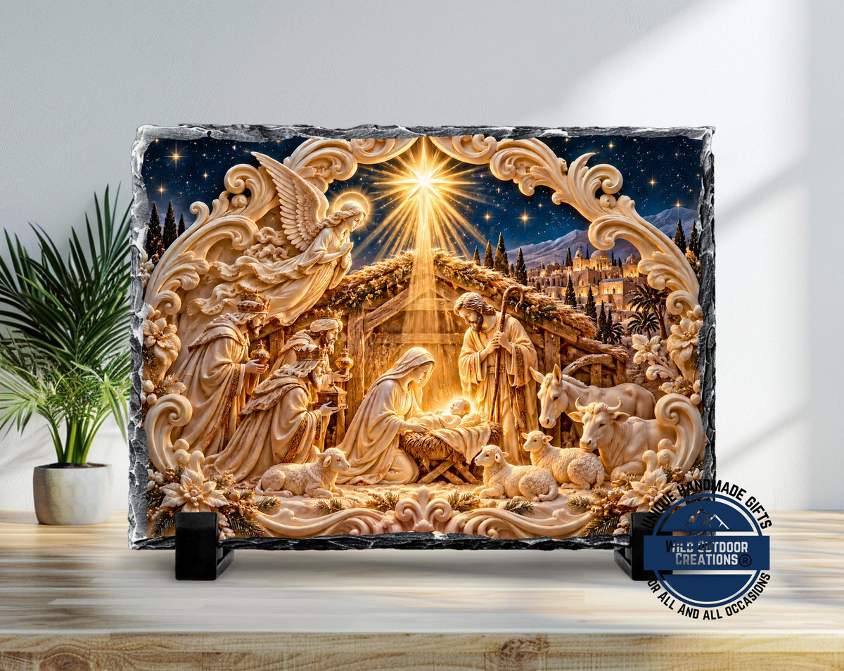 Nativity Scene Slate Plaque, Christian Christmas Decor, Holy Family Religious Gift