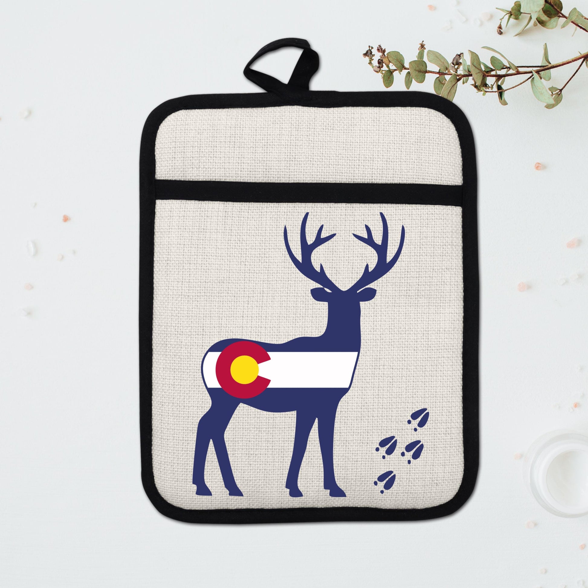 Colorado Deer Pot Holder - Linen Fabric, Silicone Back Trivet with Pocket Grip - additional product photo 15