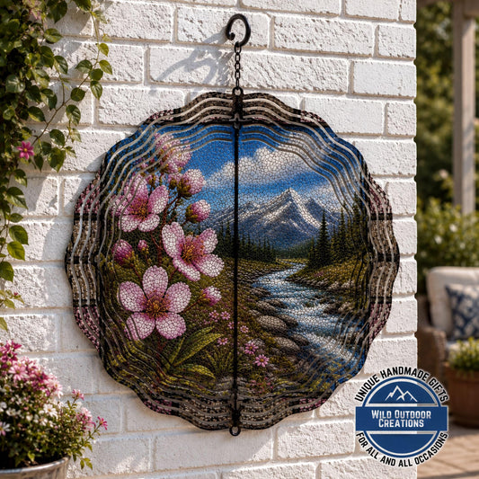 Montana State Flower Bitterroot Wind Spinner Stained Glass Mountain River Decor 10 Inch