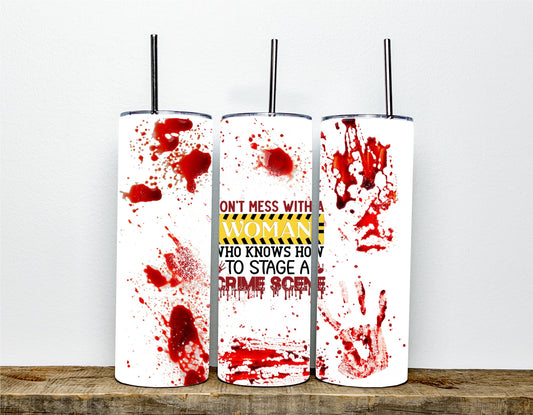 Crime Scene Tumbler, Bloody Hand Design, 20Oz Stainless Steel