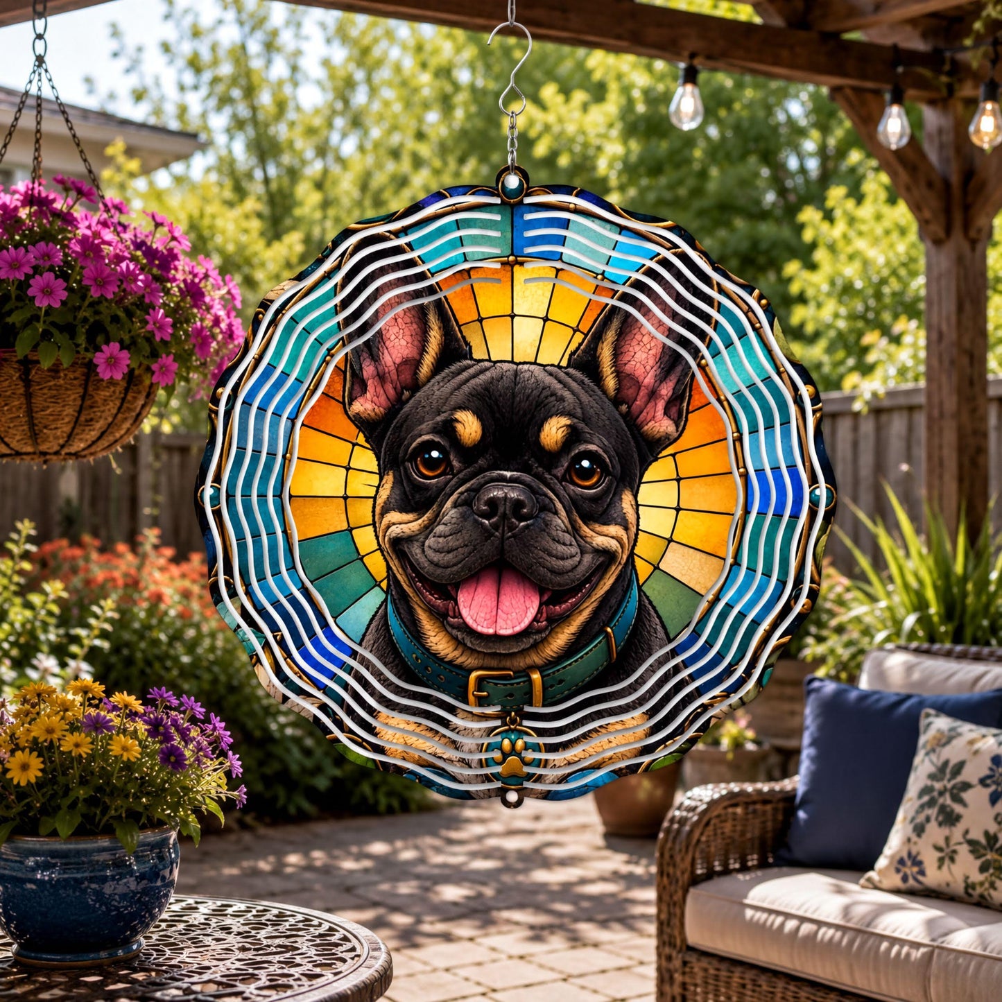 French Bulldog Wind Spinner Mosaic Art Dog Lover Gift Garden Yard Decor