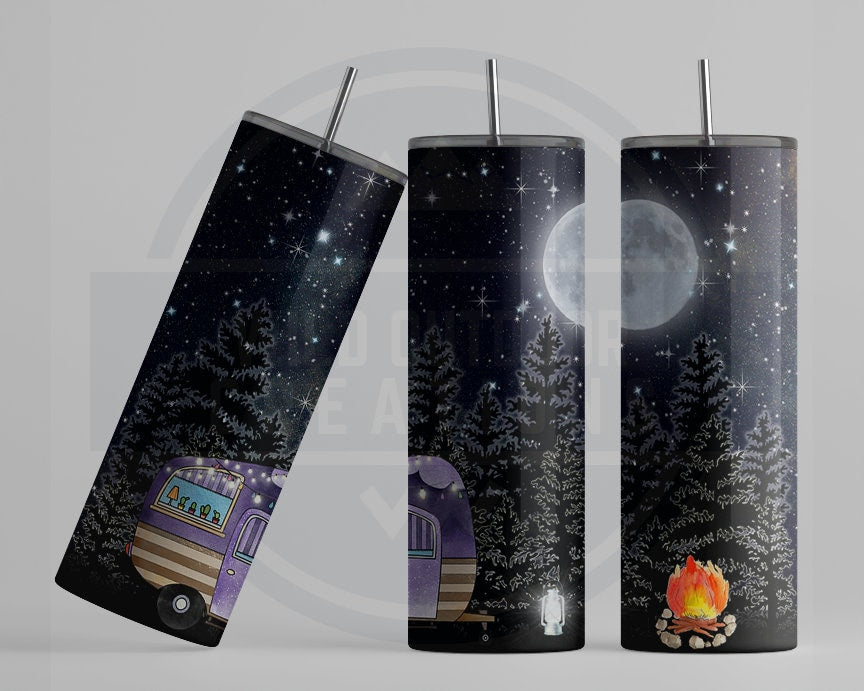Retro Camper Tumbler | Moonlit Night Scene | 20Oz Stainless Steel