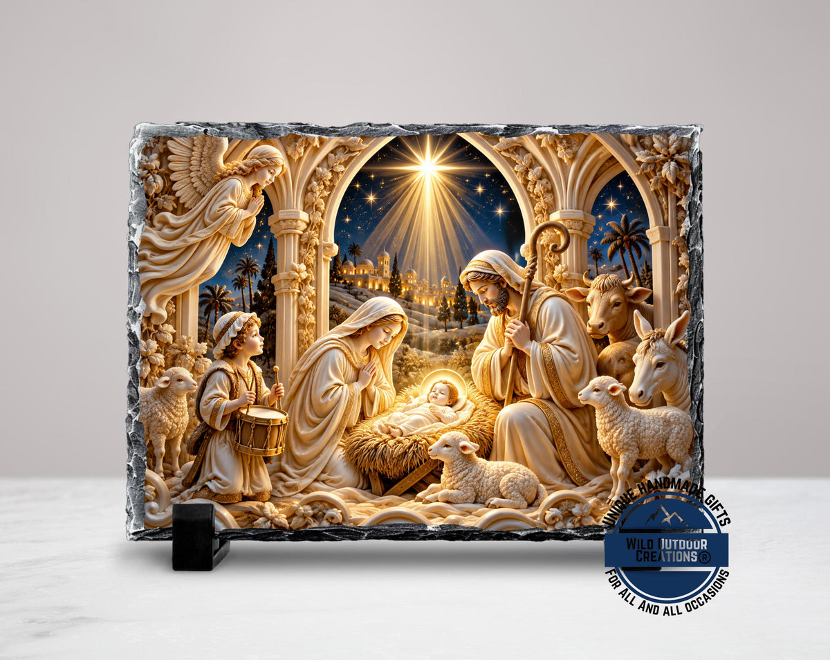 Nativity Scene Plaque, Holy Family Slate Decor, Jesus Manger Gift