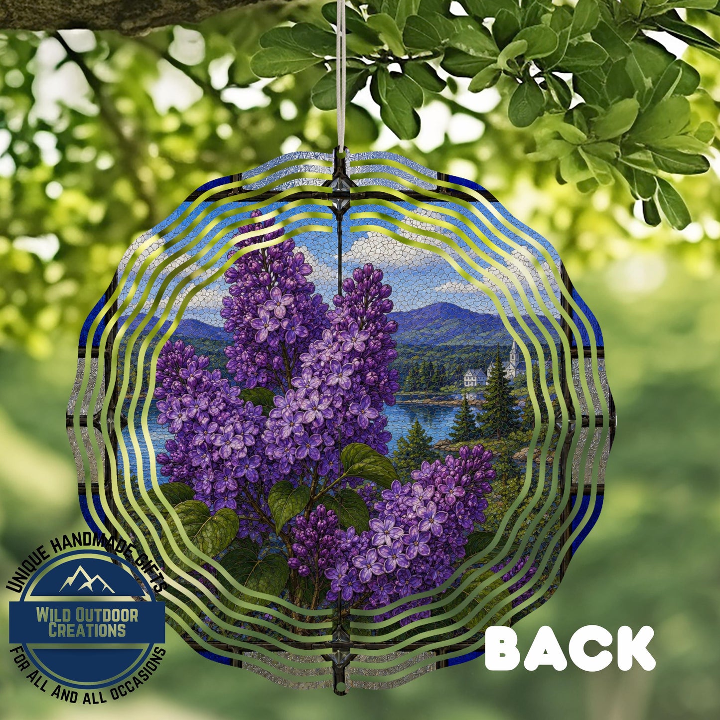 Purple Lilac Wind Spinner New Hampshire State Flower Stained Glass Garden Aluminum Decor