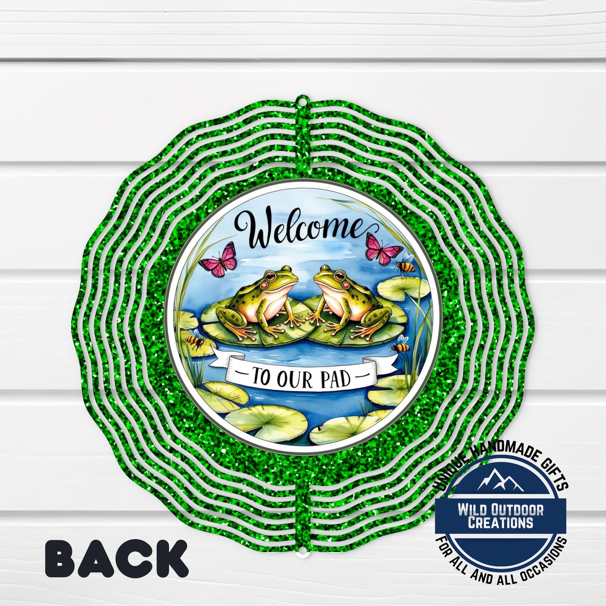 Frog Garden Spinner - Outdoor Garden Decor with Blue Green Glitter & UV Protection - scale and size reference