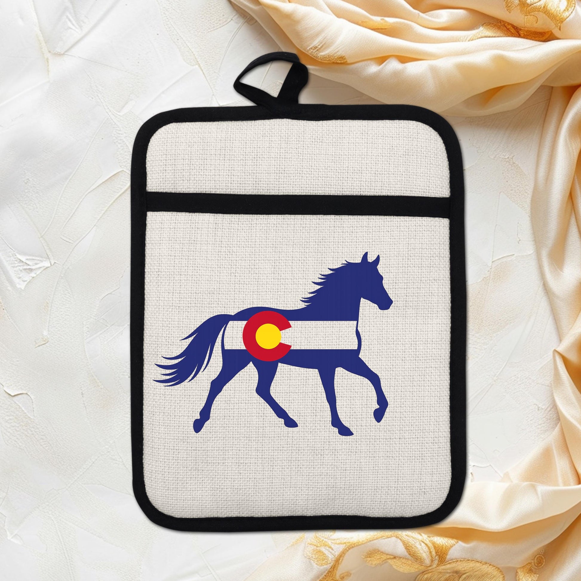 Horse Oven Mitt - Colorado Pot Holder With Silicone Back & Linen Front, Heat Resistant - additional angle