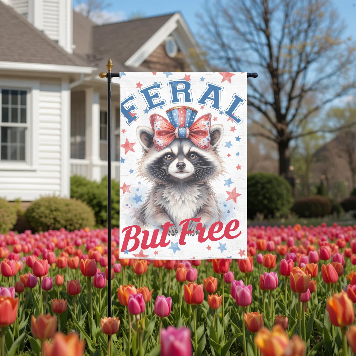 Patriotic Garden Flag - Funny Raccoon 12x18 Sublimation Printed Outdoor Yard Decor