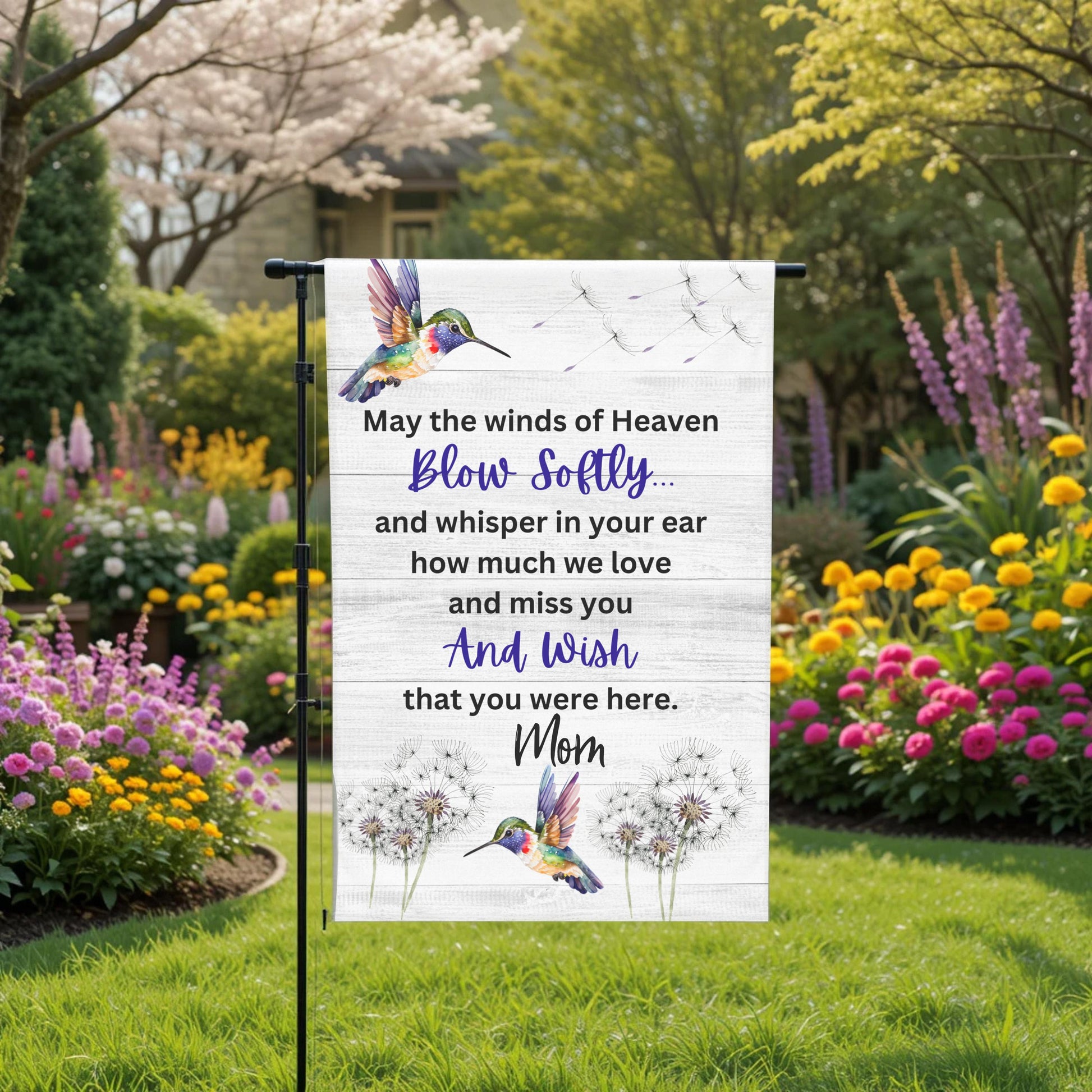 Personalized Garden Flag – Hummingbird Memorial Double Sided 12x18 UV Protected - design detail