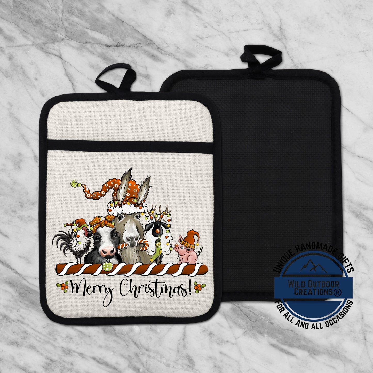 Christmas Farm Animal Pot Holder Linen Hot Pad Donkey Cow Pig Kitchen Gift