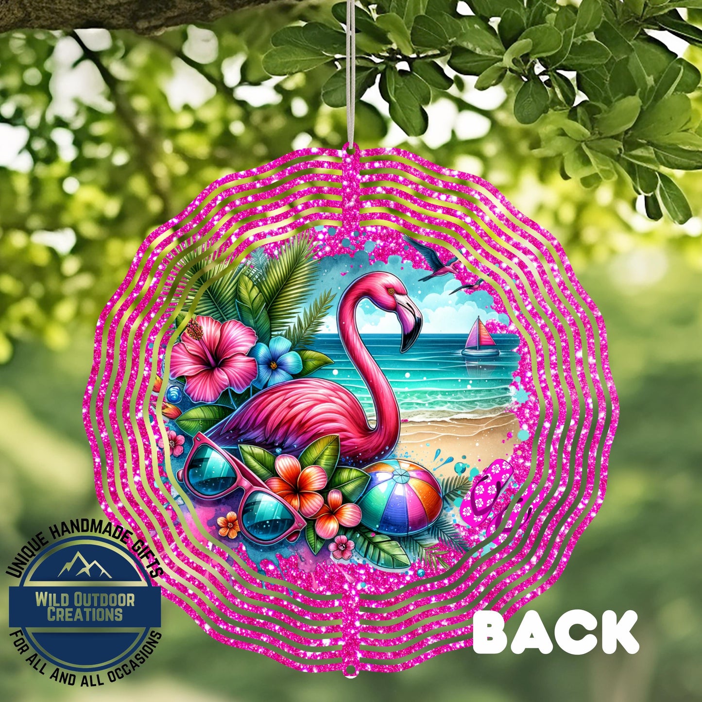 Flamingo Wind Spinner - Double Sided Aluminum Outdoor Garden Art with 360° Swivel - close-up detail of design