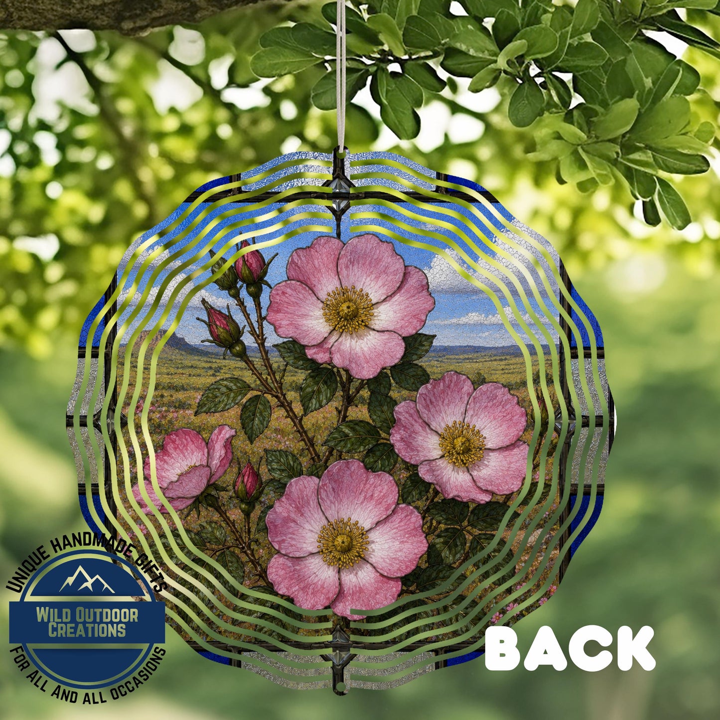 Oklahoma Rose Wind Spinner State Flower Stained Glass Style Garden Aluminum Outdoor Decor