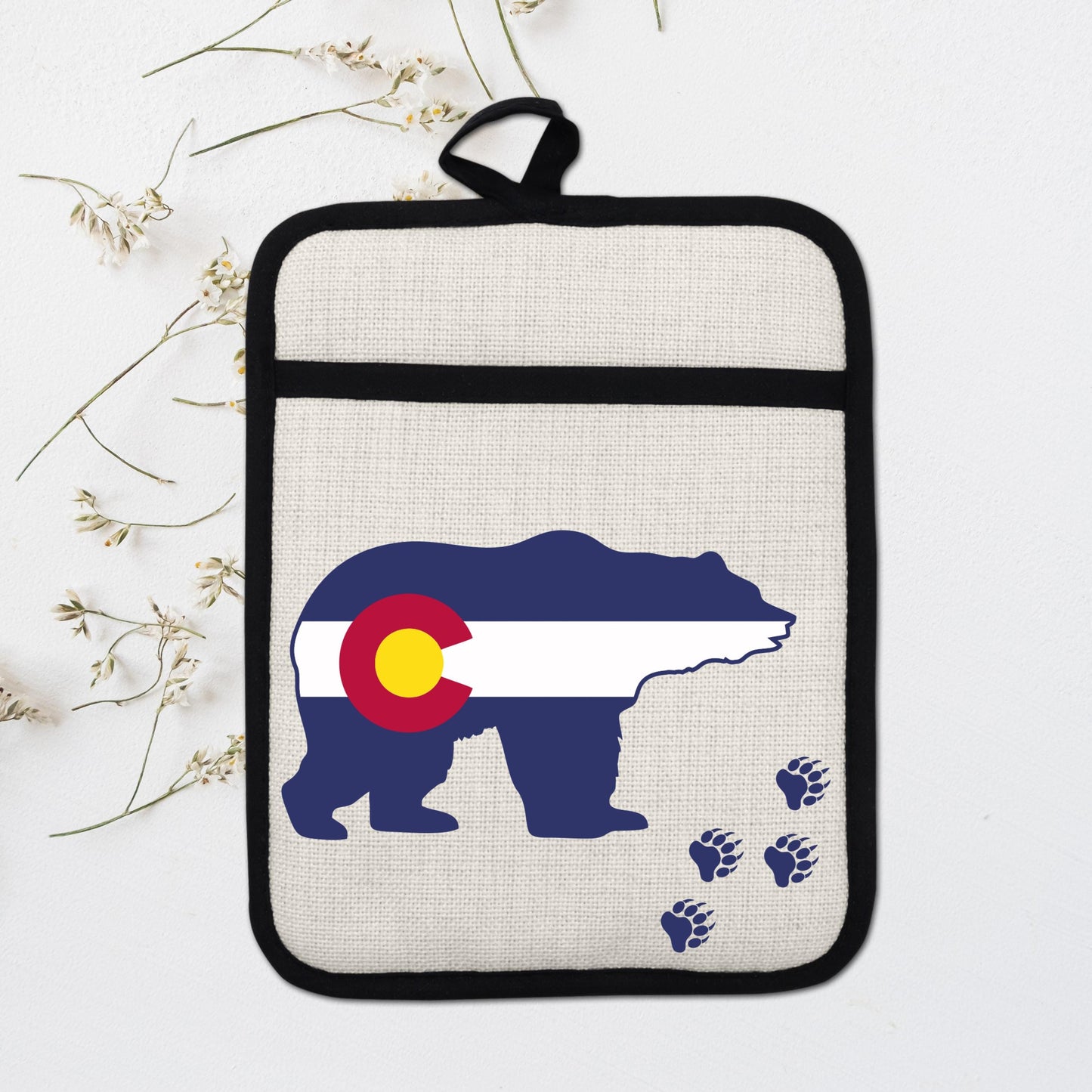 Pot Holder Oven Mitt - Colorado Bear Design | Silicone Pot Holder, Linen Fabric - additional product photo 16