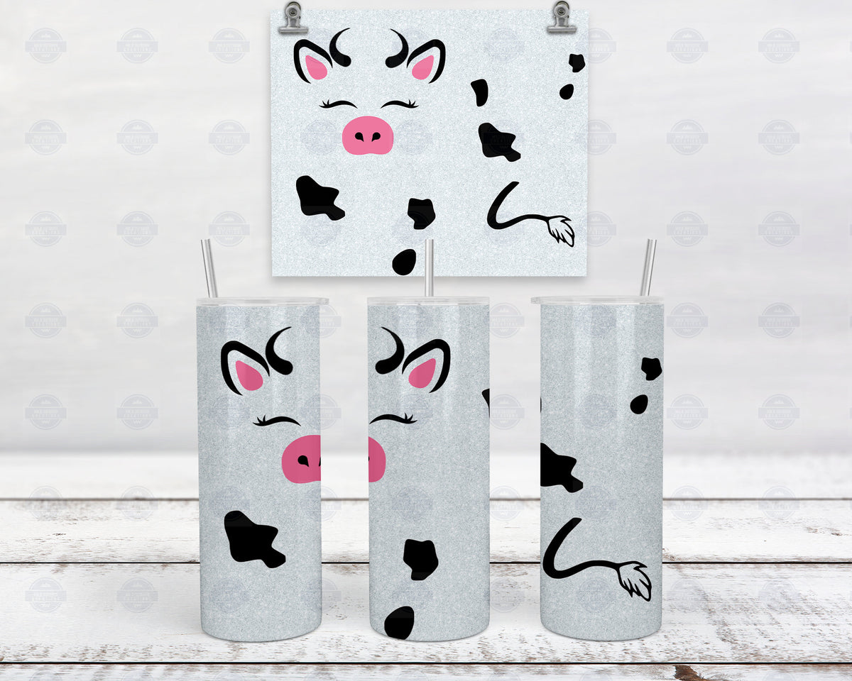 Cow Tumbler, Faux Glitter Stainless Steel Cup | Clear Lid, Straw