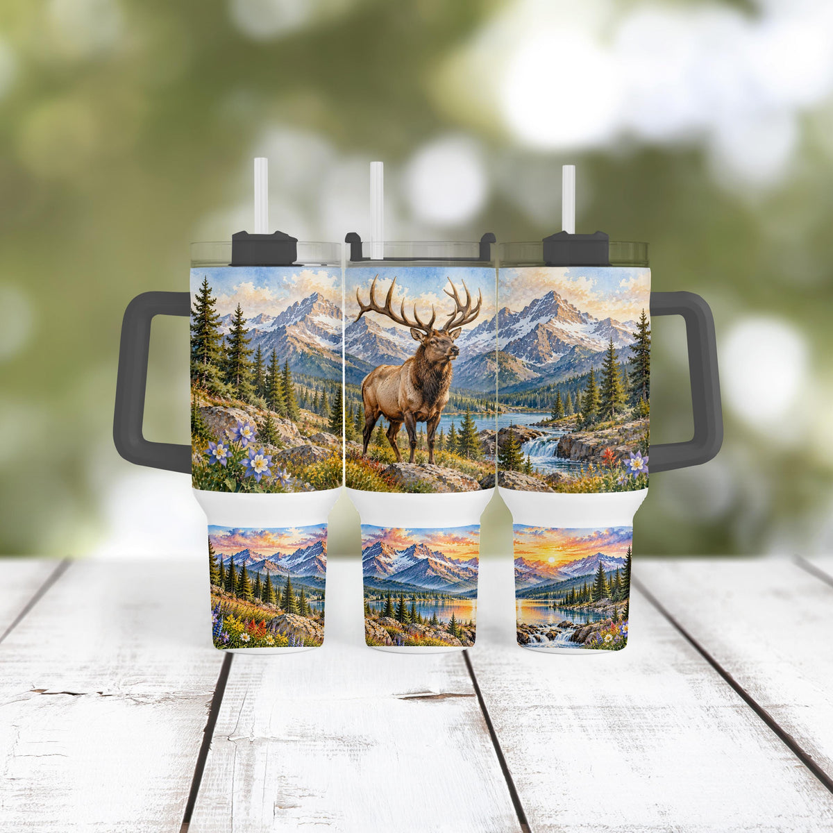 Bull Elk Tumbler, 40 Oz With Handle | Rocky Mountain Wildlife Cup