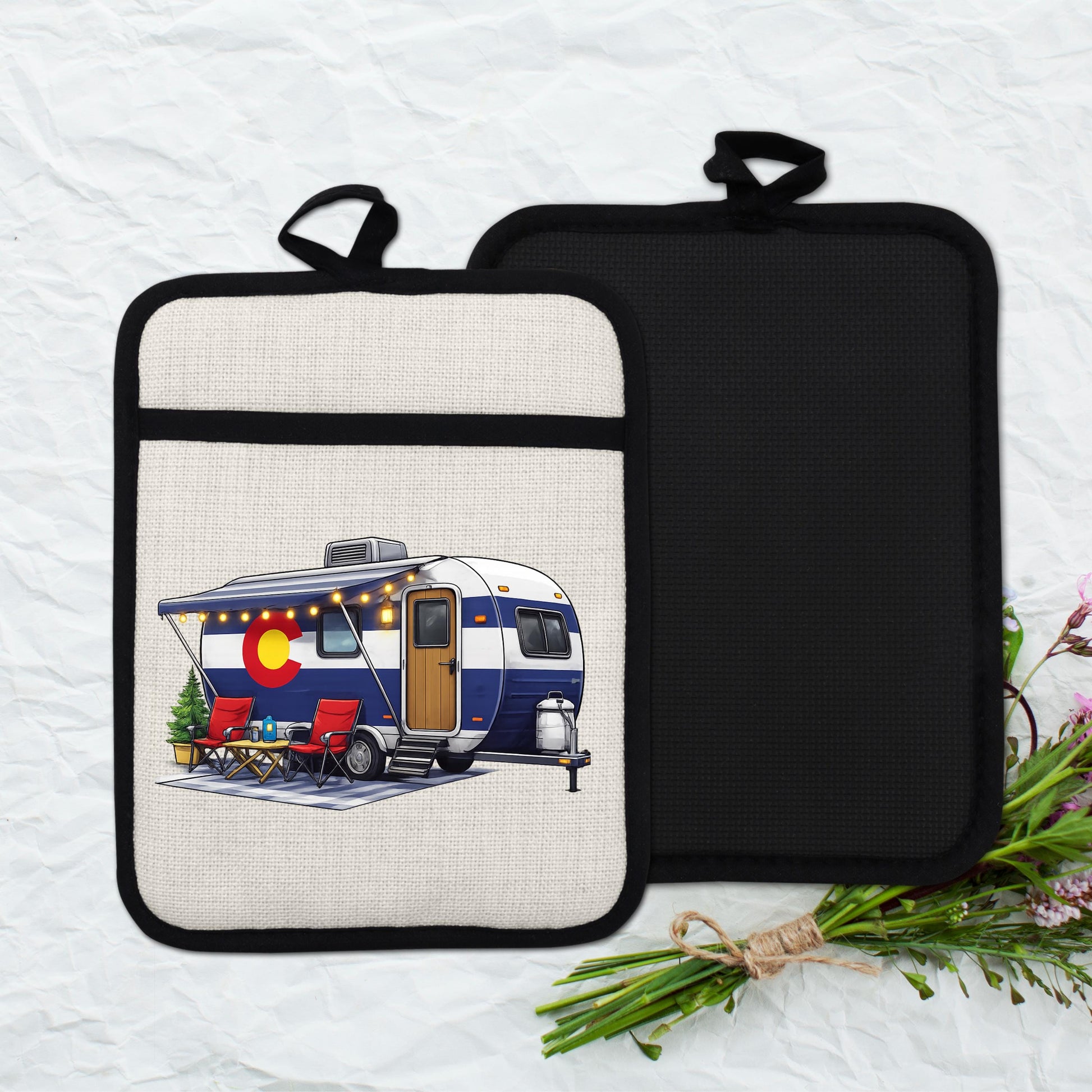 Colorado Camper Pot Holder - Linen Fabric, Silicone Heat Trivet With Loop - additional product photo 12